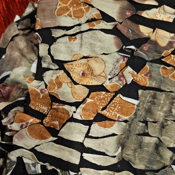 ANTHRO IDOM skirt, camo print, hi-lo, fabric scraps on a black background. S EUC - Picture 4 of 7